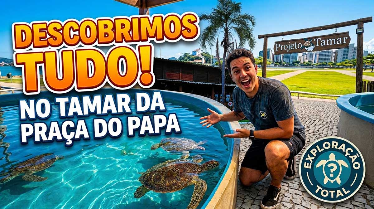 Tartarugas e visitantes no Projeto Tamar na Praça do Papa em Vitória ES
